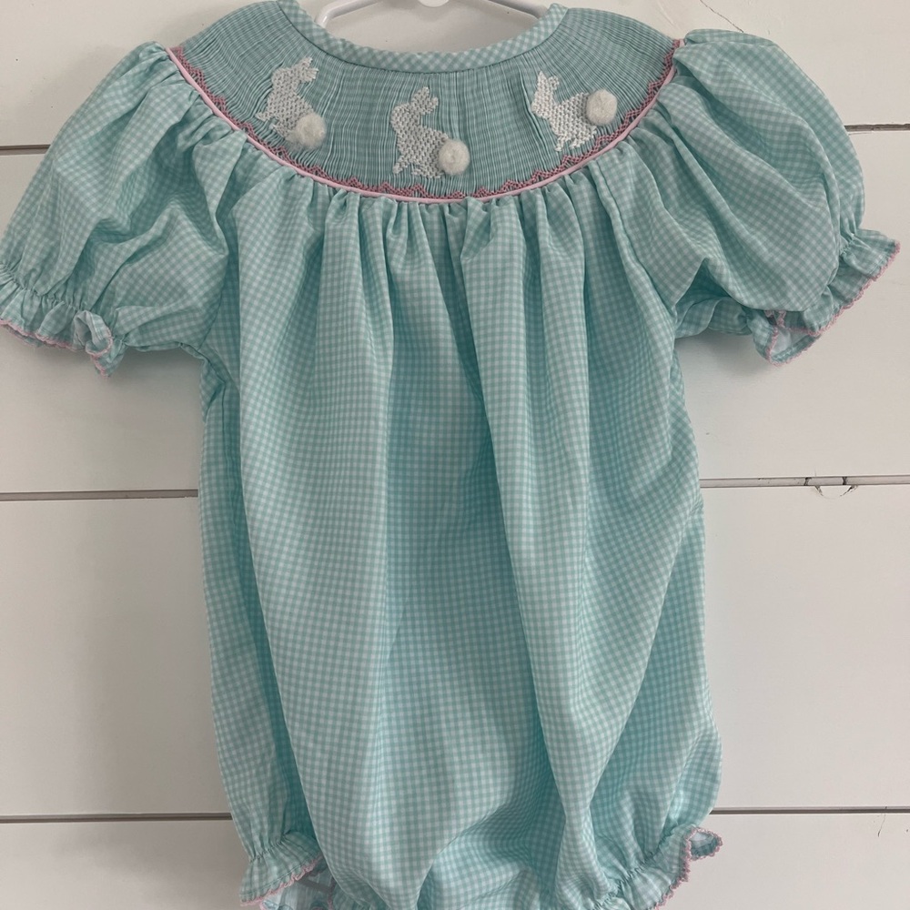 Lillie & Lilah Mint Gingham Bunny Bubble- 12M